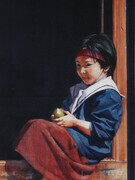 Girl with Apple  15x13 inch  Watercolor